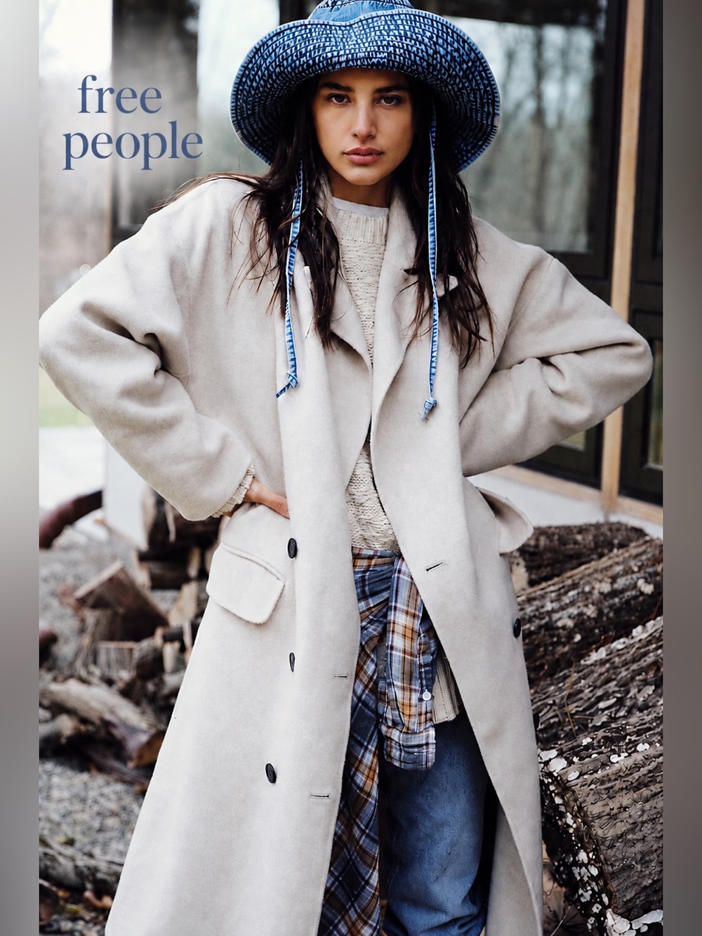 Free People Oversized Wool Blend Long Coat – Oatmeal Beige Size Large